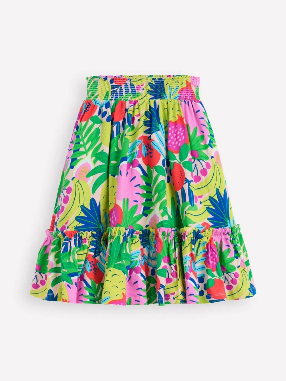 Mini Boden smock skirt colorful fruits print cotton ruffle tropical girls jersey
